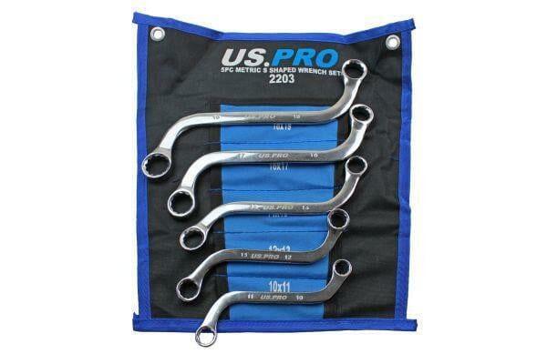 US PRO Tools 5pc Metric S Shaped Obstruction Spanner Wrench Set 2203 - Tools 2U Direct SW