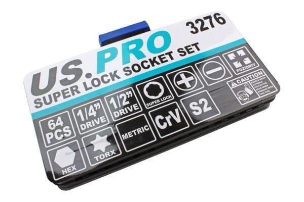 US PRO Tools 64PC 1/4" & 1/2" Dr Metric Super Lock Socket Set 3276 - Tools 2U Direct SW