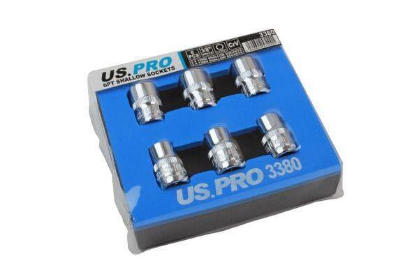 US PRO Tools 6pc 3/8" dr 10mm + 13mm 6pt Shallow Socket Set, Sockets 3380 - Tools 2U Direct SW