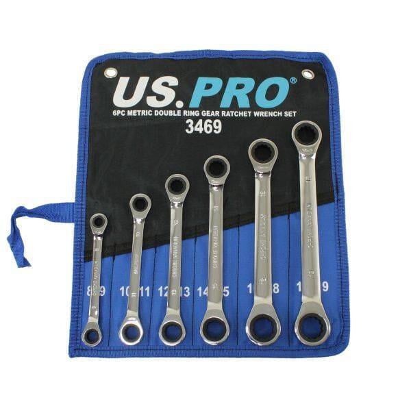 US PRO Tools 6pc Metric Double Ring Gear Ratchet Spanner Wrench Set 8-19mm 3469 - Tools 2U Direct SW
