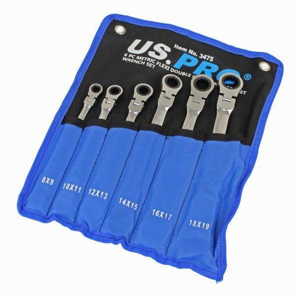 US PRO Tools 6pc Metric Flexi Double Ring Gear Ratchet Spanner Wrench Set 8-19mm 3475 - Tools 2U Direct SW