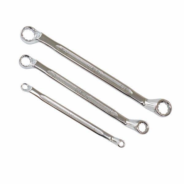 US PRO Tools 7 Piece Double Offset Ring Spanner Wrench Set 6 - 19MM 75DEG 3528 - Tools 2U Direct SW