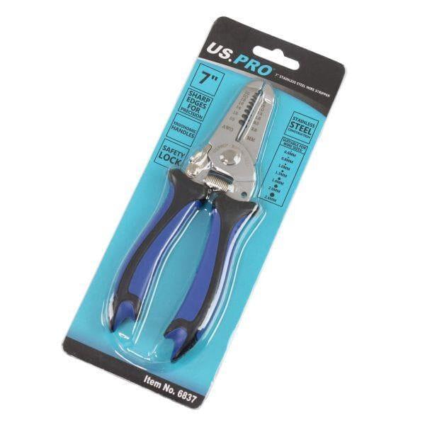 US PRO Tools 7" Stainless Steel Wire Stripper Cutter 0.6 To 2.6MM Ergonomic Handles 6837 - Tools 2U Direct SW