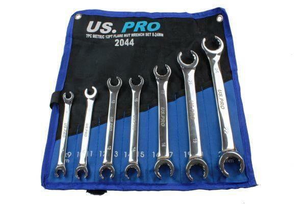 US PRO Tools 7pc 12 Point Open Brake Flare Nut Spanners Wrench Set 8 - 24mm 2044 - Tools 2U Direct SW