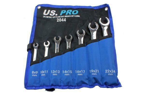 US PRO Tools 7pc 12 Point Open Brake Flare Nut Spanners Wrench Set 8 - 24mm 2044 - Tools 2U Direct SW