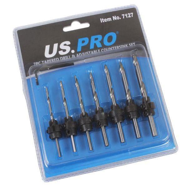 US PRO Tools 7pc Tapered Drill & Adjustable Countersink HSS-G Set 7127 - Tools 2U Direct SW