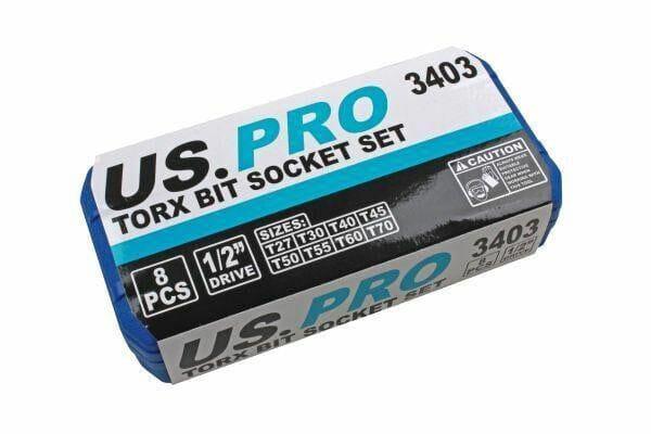 US PRO Tools 8 Piece 1/2" Drive Torx / Star Bit Socket Set T27 - T70 3403 - Tools 2U Direct SW