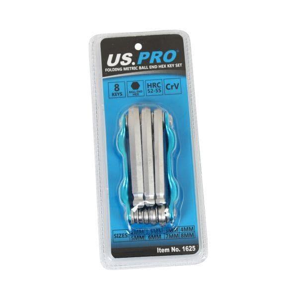 US PRO Tools 8 Piece Folding Metric Ball End Hex Key Set 1625 - Tools 2U Direct SW