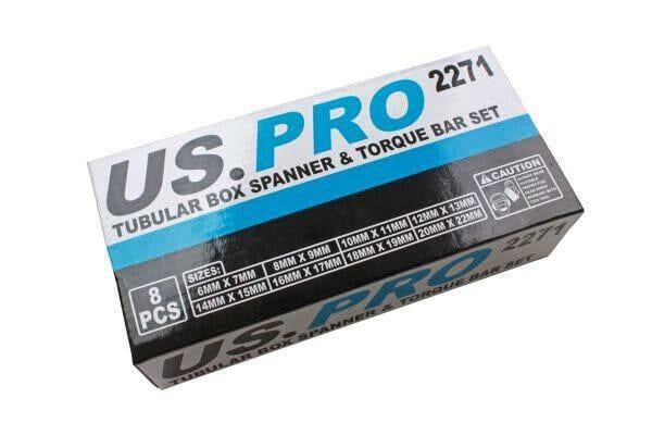 US PRO Tools 8 Piece Tubular Box Spanner & Torque Bar Set 6mm - 22mm 2271 - Tools 2U Direct SW