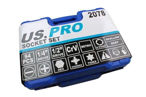 US PRO Tools 94pc Metric 1/4 & 1/2" Comprehensive Socket Wrench set 2078 - Tools 2U Direct SW
