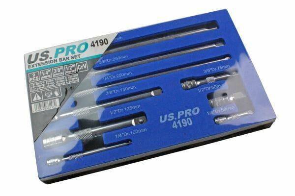 US PRO Tools 9pc 1/4" 3/8" 1/2" Dr Extension Bar Set, Sockets bars 4190 - Tools 2U Direct SW