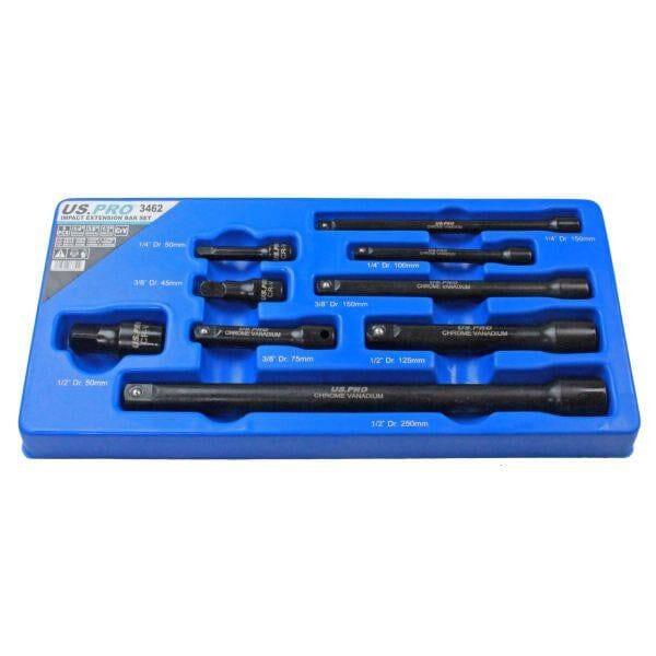 US PRO Tools 9pc 1/4" 3/8" 1/2" dr Impact Extension Bar Set For Sockets 3462 - Tools 2U Direct SW