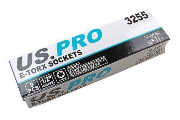 US PRO Tools 9pc E Torx Socket Set E10 to E24 1/2" drive female torque star sockets 3255 - Tools 2U Direct SW