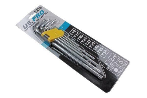 US PRO Tools 9pc Extra Long Tamper Proof Torx Star Key Set T10 - T50 2236 - Tools 2U Direct SW