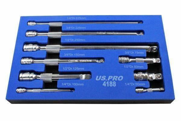US PRO Tools 9pc Wobble Bar Extension Set 1/4 3/8 1/2 Dr 4188 - Tools 2U Direct SW