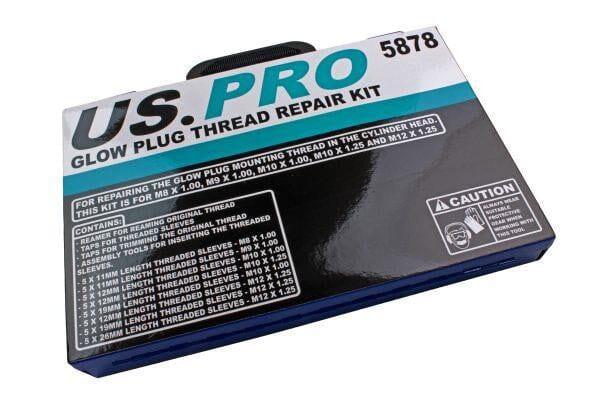 US PRO Tools Glow Plug Thread Repair Kit M8, M9, M10, M12 5878 - Tools 2U Direct SW
