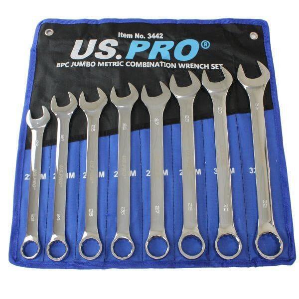 US PRO Tools Jumbo Spanners 8pc Long Reach Combination Wrench Spanner Set 22mm - 32mm 3442 - Tools 2U Direct SW