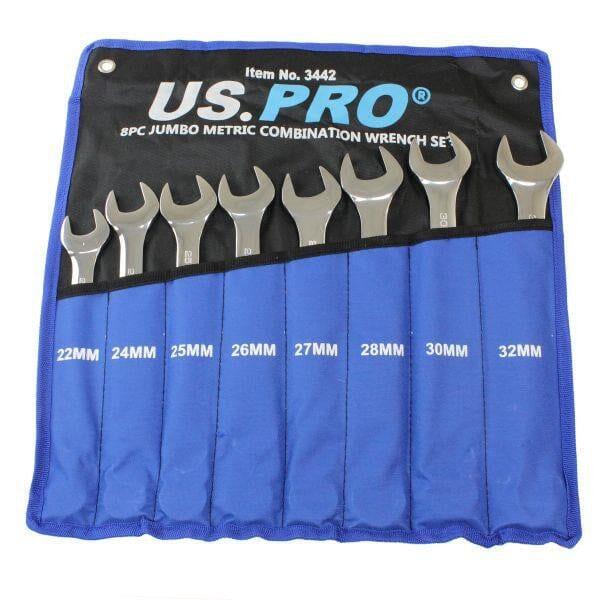 US PRO Tools Jumbo Spanners 8pc Long Reach Combination Wrench Spanner Set 22mm - 32mm 3442 - Tools 2U Direct SW