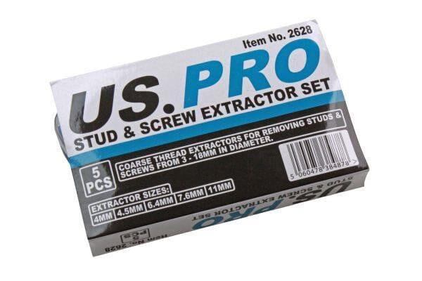 US PRO Tools Stud and Screw Extractor Remover Set Easy Out 5PC 3MM -18MM 2628 - Tools 2U Direct SW