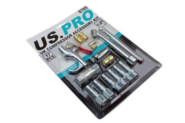 US PRO Tools UK Air Compressor Accessory Kit Blow Gun Airline Ends Tyre Inflator 8785 - Tools 2U Direct SW