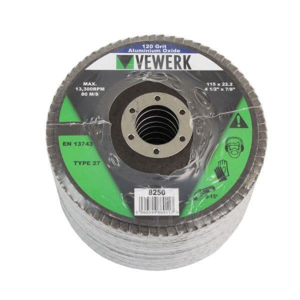 VEWERK 115 X 22.2MM Type 27 Flap Discs 120 Grit Oxide Pack Of 10 8250 - Tools 2U Direct SW