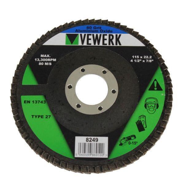 VEWERK 115 X 22.2MM Type 27 Flap Discs 80 Grit Oxide Pack Of 10 8249 - Tools 2U Direct SW