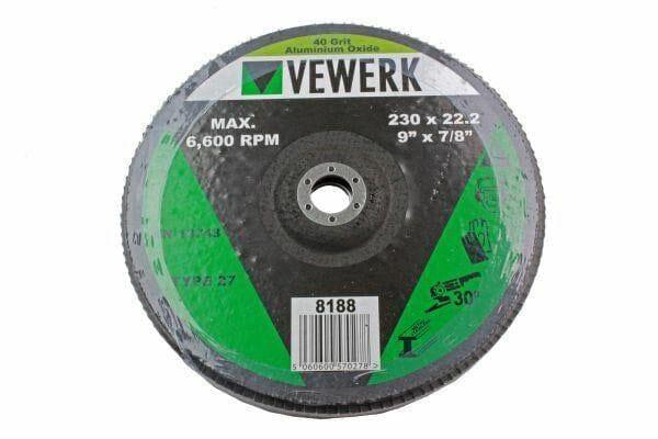 VEWERK 230 X 22.2MM Flap Discs 40 Grit Oxide - Pack Of 2 8188 - Tools 2U Direct SW