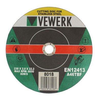 VEWERK 25 Pack of 230 x 2 x 22mm Metal Cutting Discs for Metals 8018 - Tools 2U Direct SW