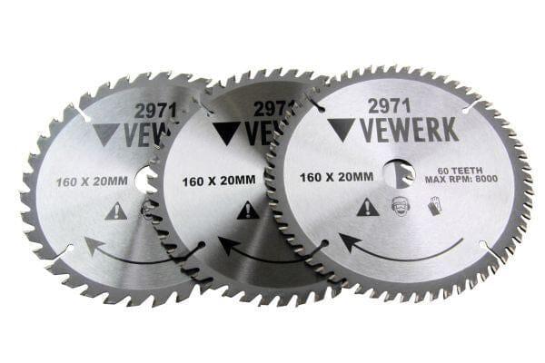 Vewerk 3 Pack - 160 X 20 / 16MM TCT Circular Saw Blade 36T 48T 60T 2971 - Tools 2U Direct SW