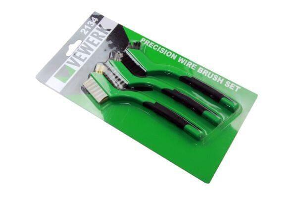 Vewerk 3pc Mini Wire Brush Set Nylon Brass Steel Brushes Cleaning 175mm X12 2134 - Tools 2U Direct SW