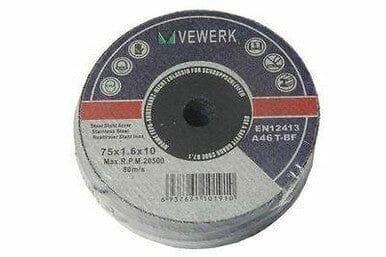 VEWERK by BERGEN 3" Metal Cutting Discs 75mm x 1.6mm x 10mm 25pk B8009 - Tools 2U Direct SW
