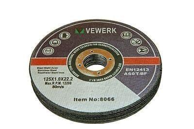 VEWERK by BERGEN ULTRA THIN METAL Cutting Discs 125 x 1.0 x 22.2mm 10pk B8066 - Tools 2U Direct SW