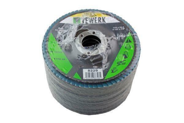 VEWERK Flap Discs 120 Grit Zirconium 115 X 22.2 Pack Of 10 8229 - Tools 2U Direct SW