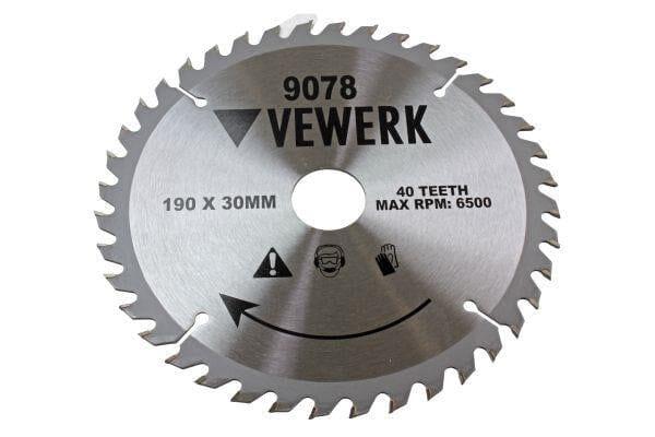 VEWERK TCT Circular Saw Blade 190mm x 30mm x 40T fits Festool , Makita 9078 - Tools 2U Direct SW