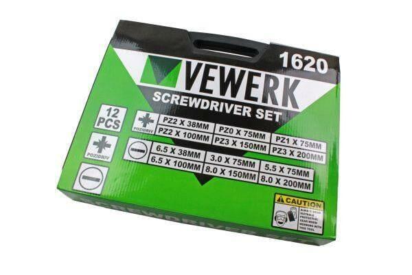 VEWERK Tools 12 Piece Screwdriver Set Pozi + Slotted 1620 - Tools 2U Direct SW